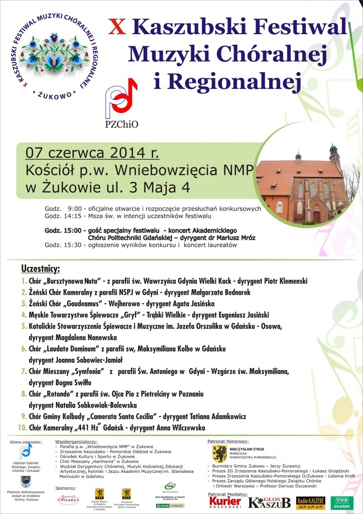 Plakat X Kaszubski Festiwal w Żukowie 7.06.2014 r. zatwierdzony